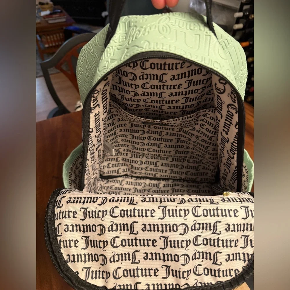 Juicy Couture Sage Green Embossed Logo Backpack NWOT Y2K Style